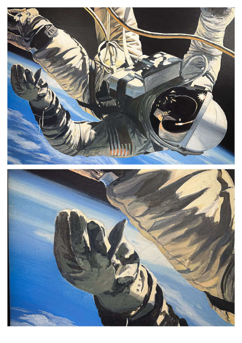 Cosmonaute earth painting