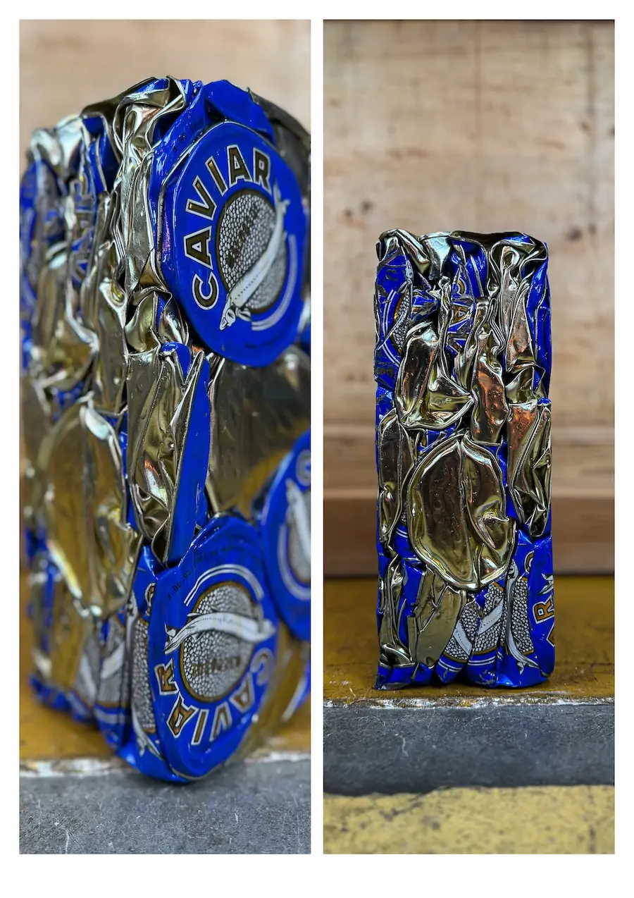 sculpture compression boites de caviar