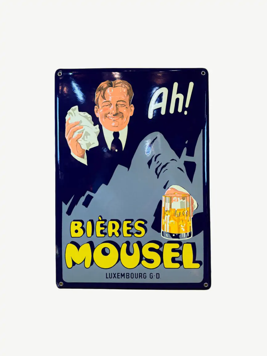 Bière Mousel enamelled plaque