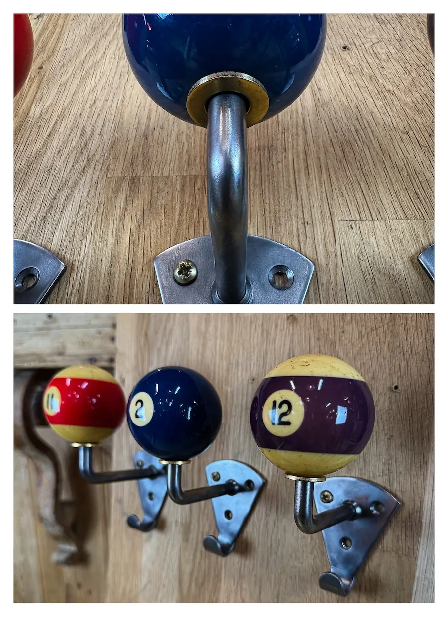 3 patères boules de billard brocante