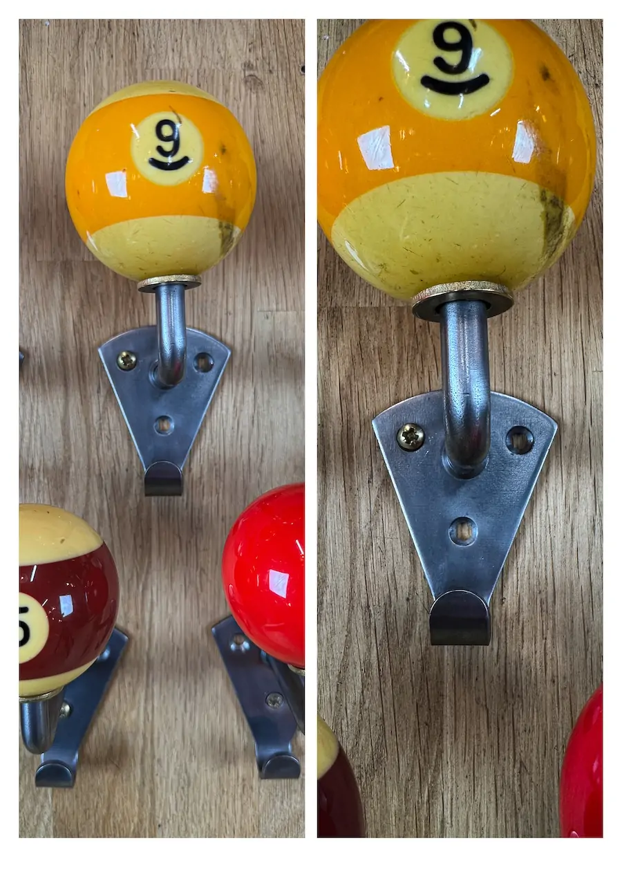 5 patères boules de billard vintage