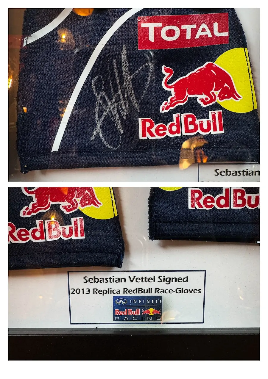 Gants dédicacés Sebastian Vettel red bull
