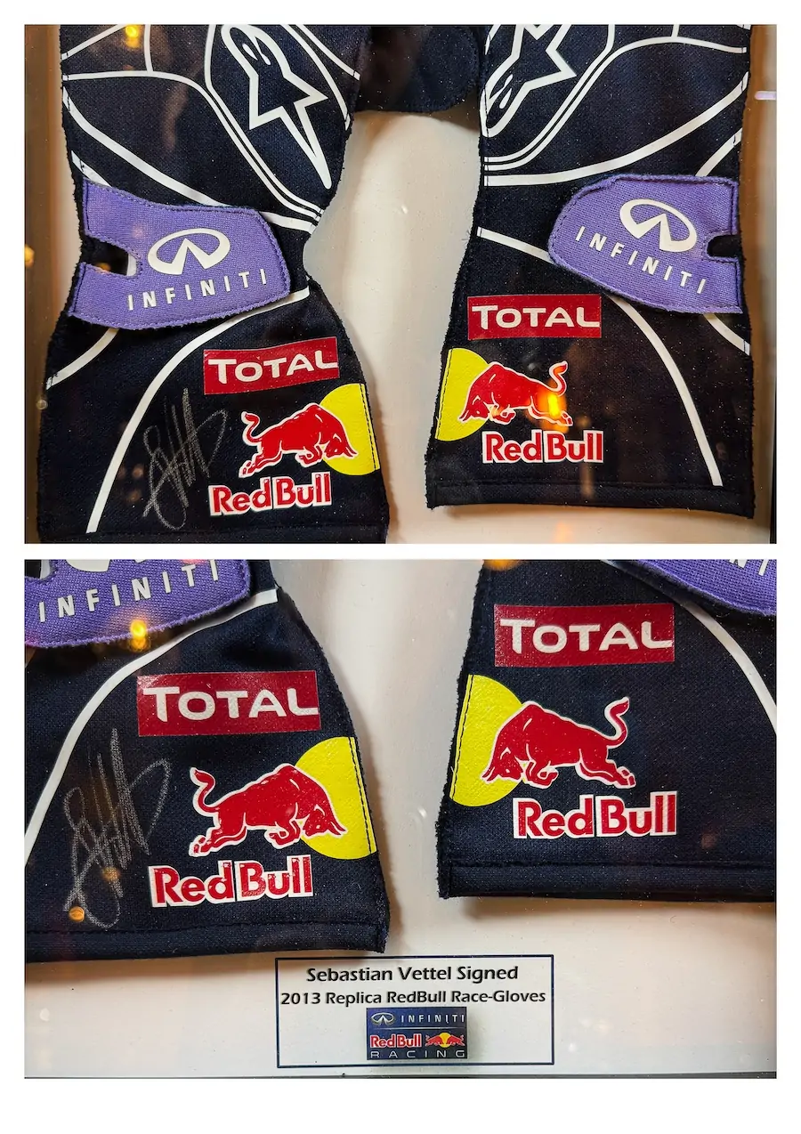 Gants dédicacés Sebastian Vettel red bull F1