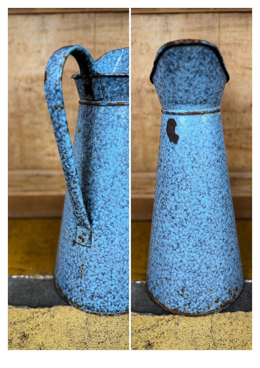 Enamelled tin jug 1950 45 cm azure blue - Image 3