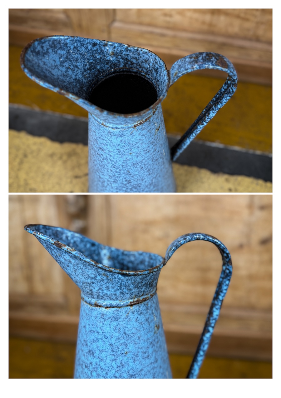 Enamelled tin jug 1950 45 cm azure blue - Image 4